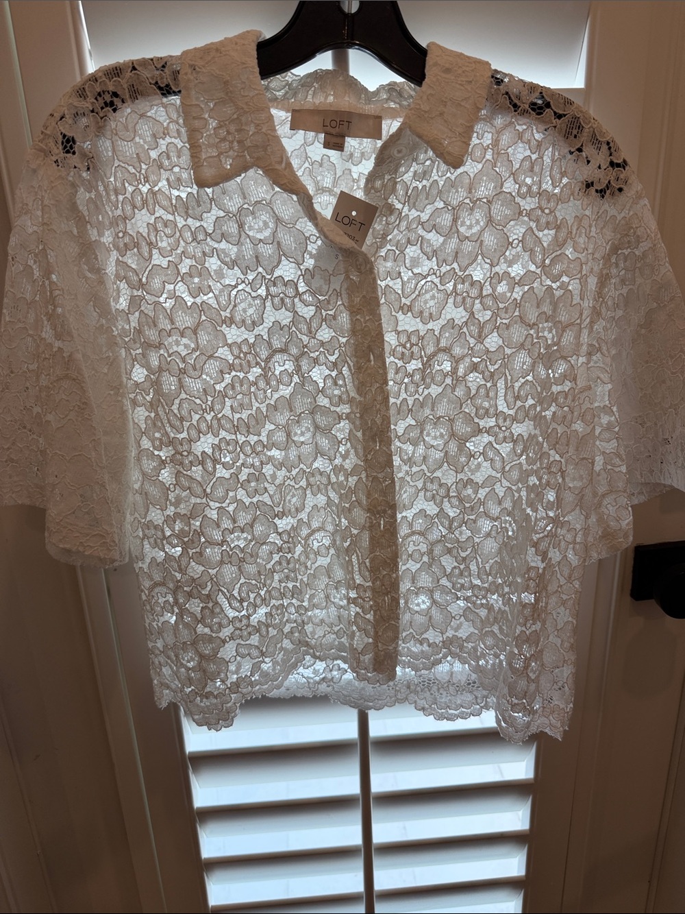 LOFT White Floral Lace Button-Front Top